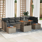 Tuin eetset 8-delig poly rattan grijs bruin