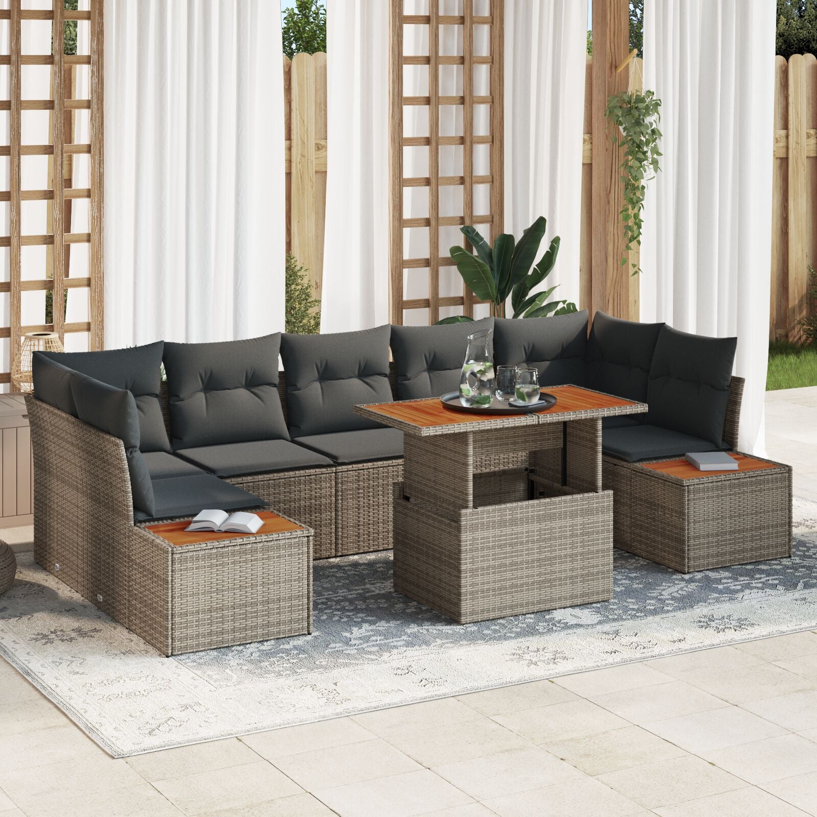 Tuin Sofa Set Set Van 8 Grijs Poly Rattan Tuin Eetset