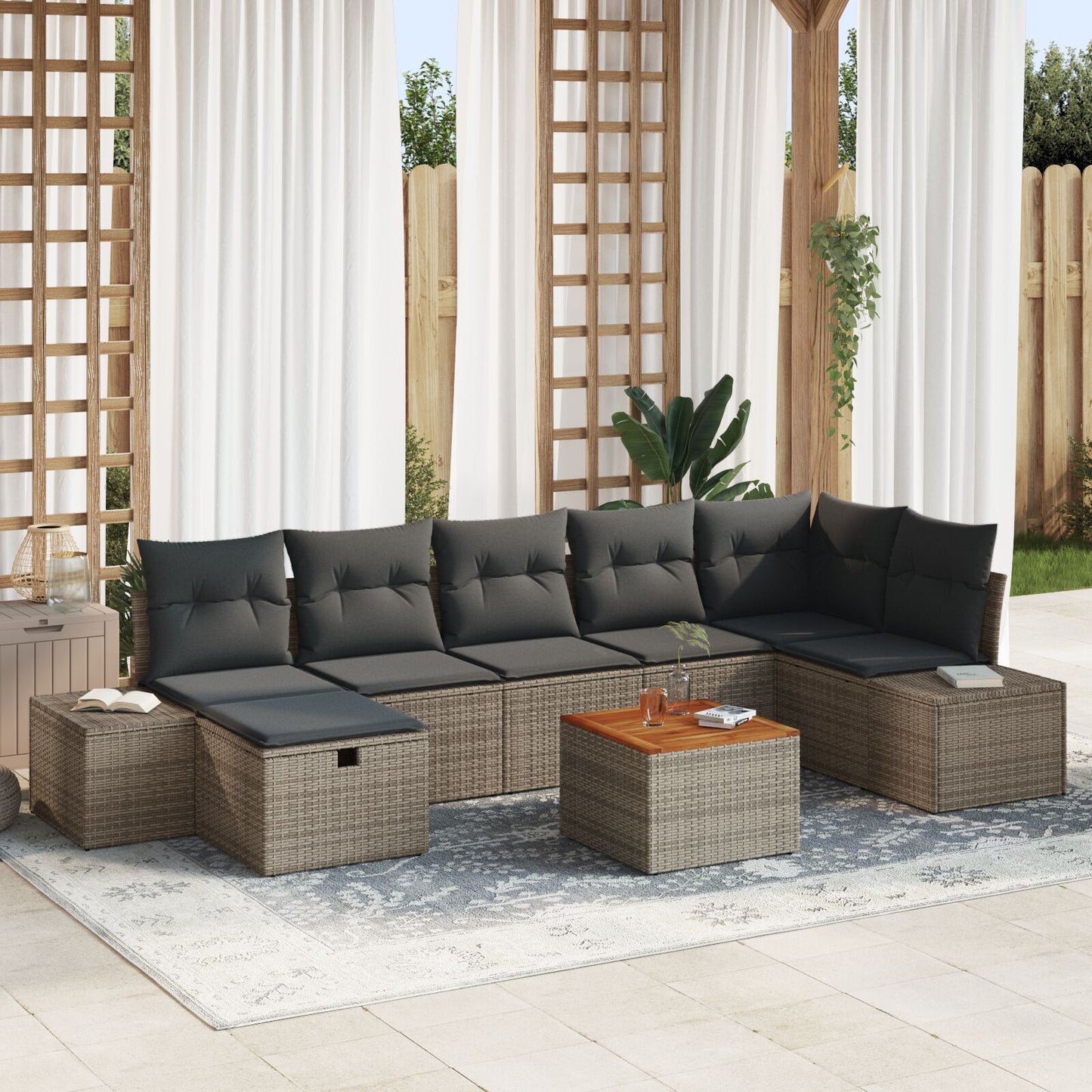 8-Delige Tuin Sofa Set Met Kussens Grijs Poly Rattan
