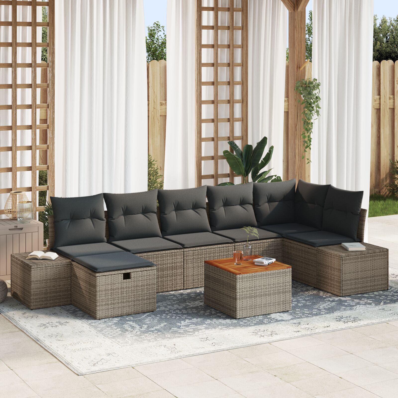 8-Delige Tuin Sofa Set Met Kussens Grijs Poly Rattan