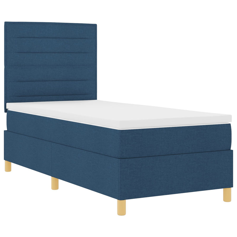 Boxspringbed Met Matras Blauw Eenpersoons Stof Blauw
