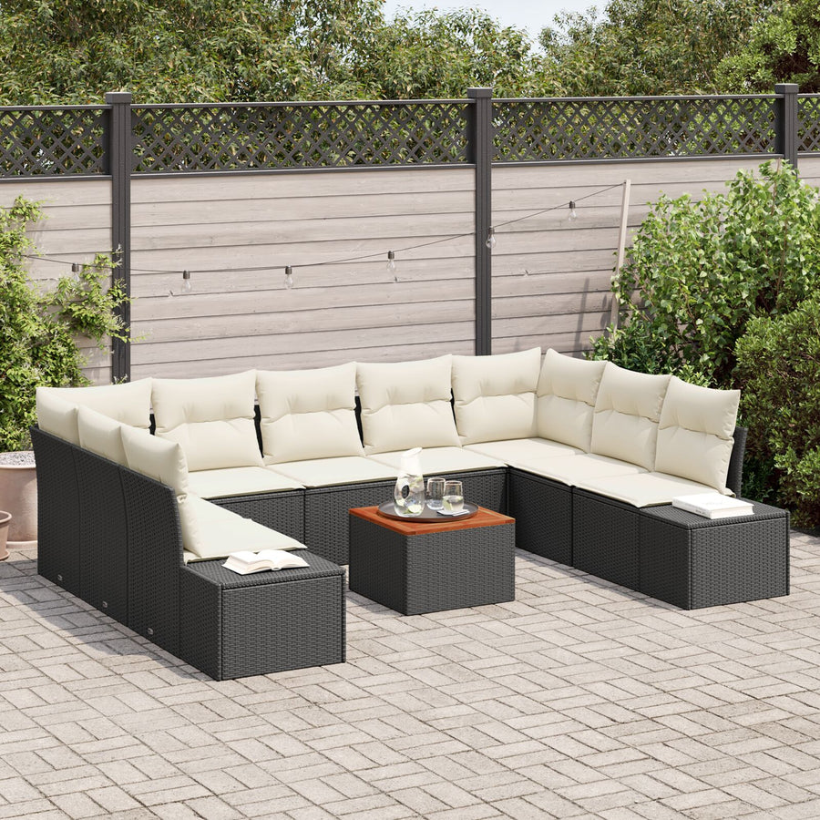 Tuin Sofa Set Set Van 10 Zwart En Crème Rattan, Polyester Stof