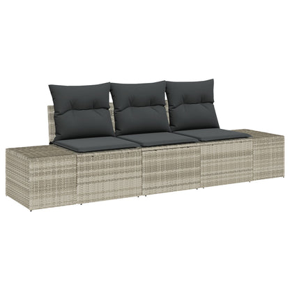 3-Delige Tuin Sofa Set Met Kussens Lichtgrijs Poly Rattan