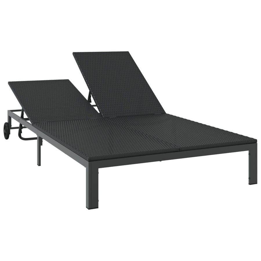 Zonnebed Met Kussens En Wielen Voor 2 Personen Poly Rattan Zwart 200 x 109 x 27,5 cm