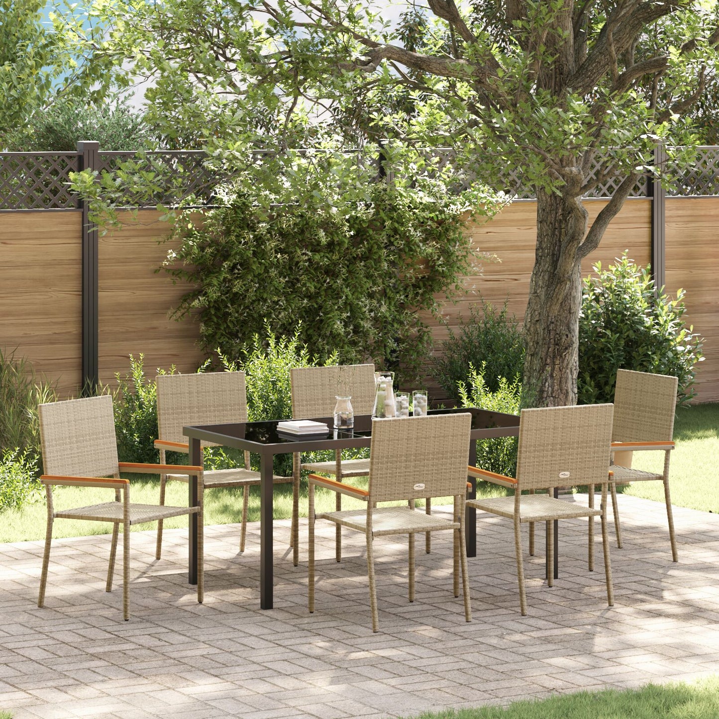7 Delige Tuin Eetset Beige Poly Rattan