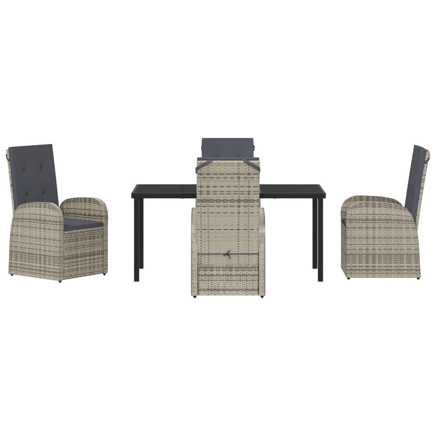 5-Delig Tuin Eettafelset Met Kussens Grijs Poly Rattan