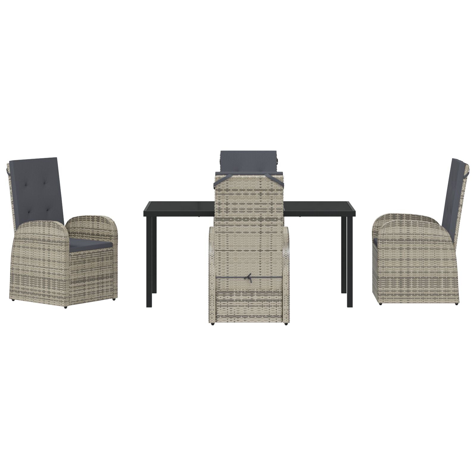 5-Delig Tuin Eettafelset Met Kussens Grijs Poly Rattan