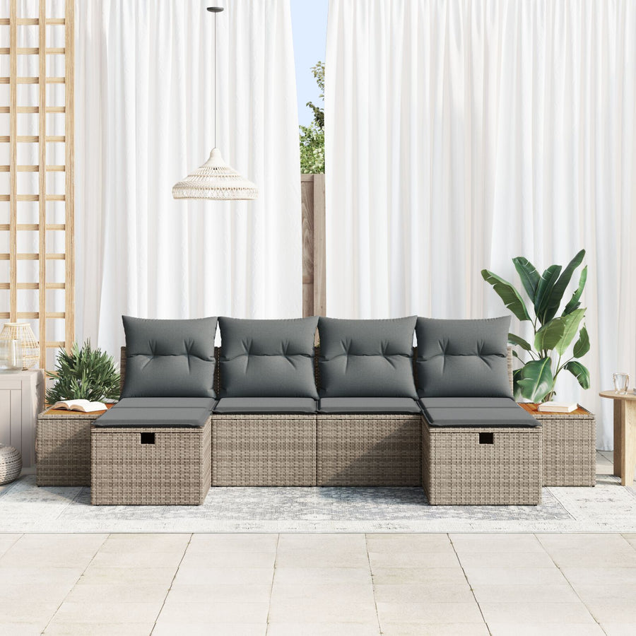6-Delig Tuinbankstel Met Kussens Grijs Poly Rattan