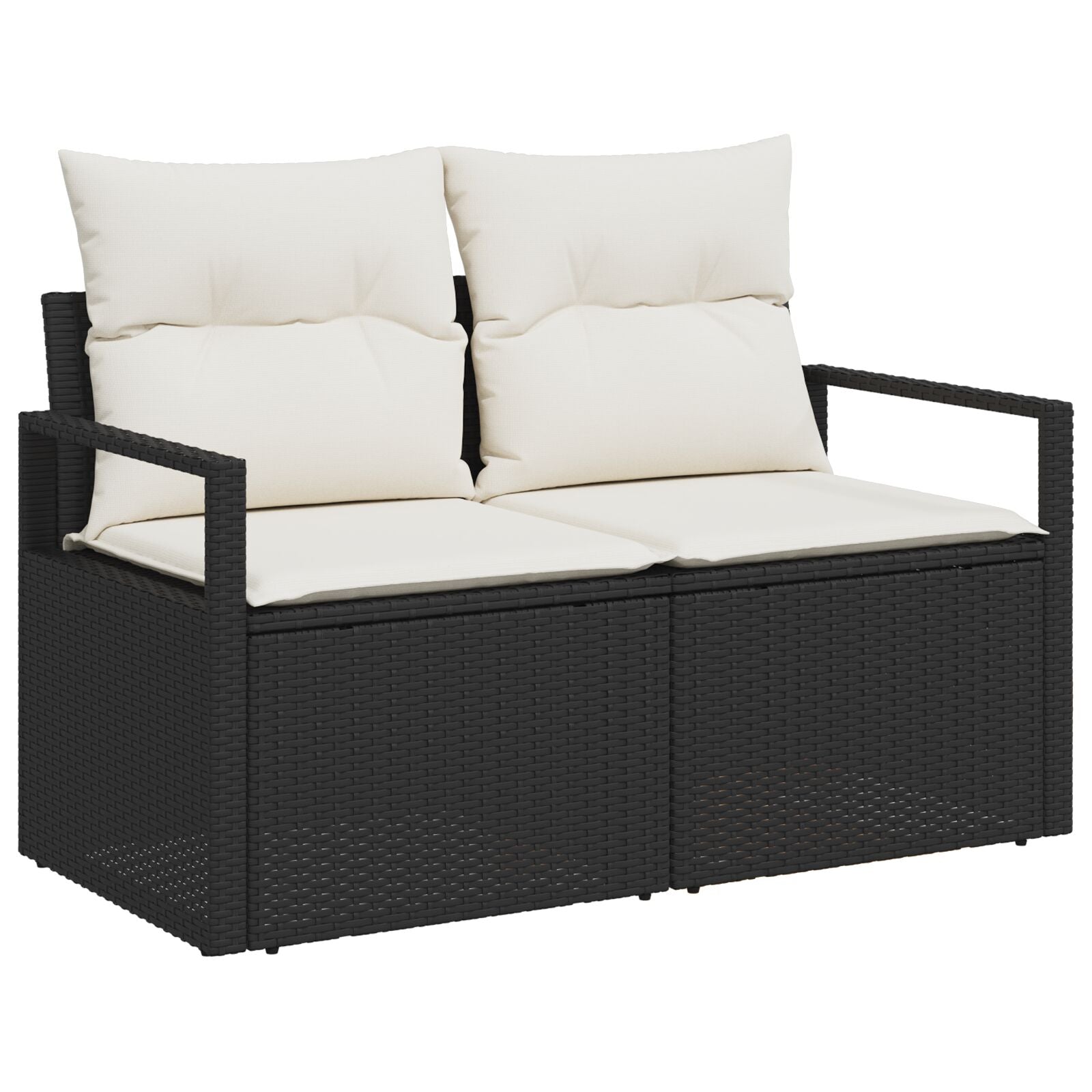 7 Delige Tuin Sofa Set Met Kussens Zwart Poly Rattan,  2-Persoons Tuin Sofa Met Kussens Zwart Poly Rattan