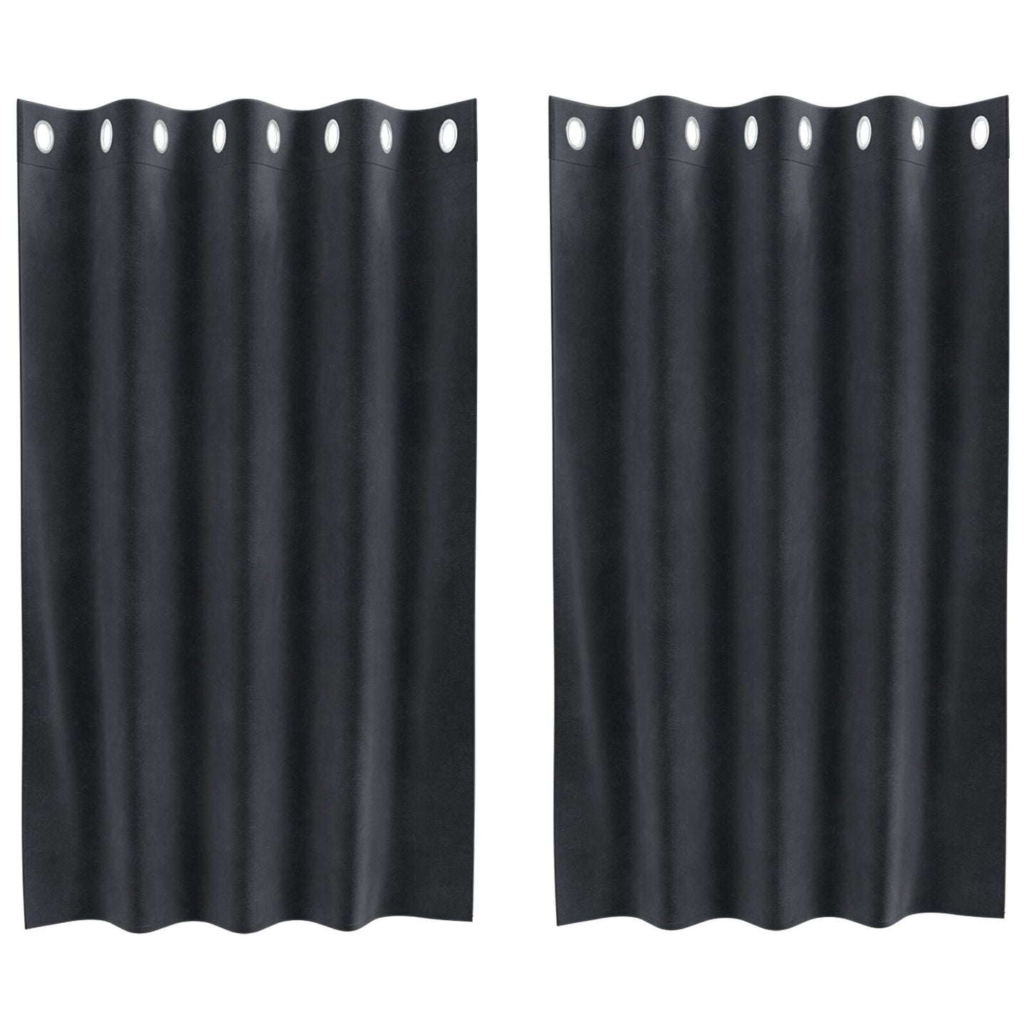 Zwarte Outdoorgordijnen 2 Stuks Fluweel Donkergrijs 140 x 140 cm met oogjes