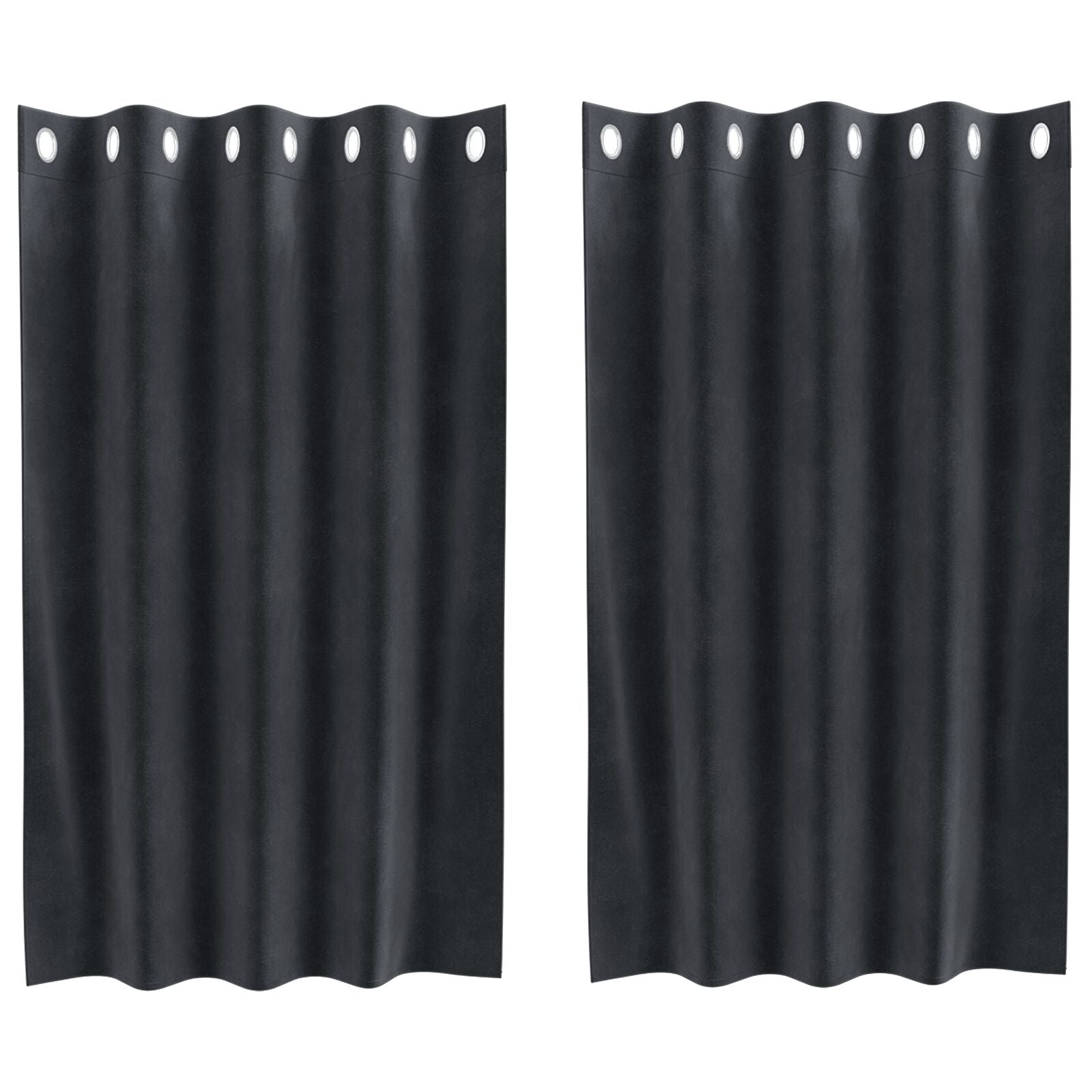 Zwarte Outdoorgordijnen 2 Stuks Fluweel Donkergrijs 140 x 140 cm met oogjes