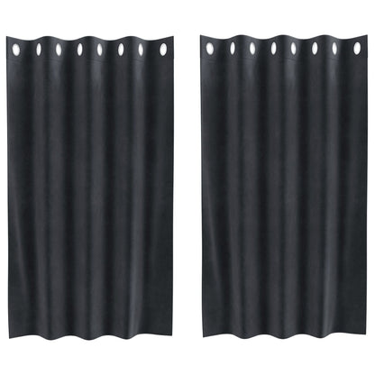 Zwarte Outdoorgordijnen 2 Stuks Fluweel Donkergrijs 140 x 140 cm met oogjes