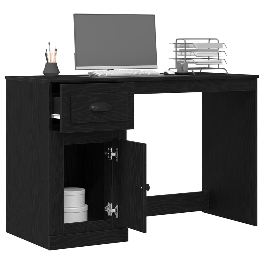 Bureau Met Opslag 50X115X75 Cm Gegutst Hout Zwart eiken