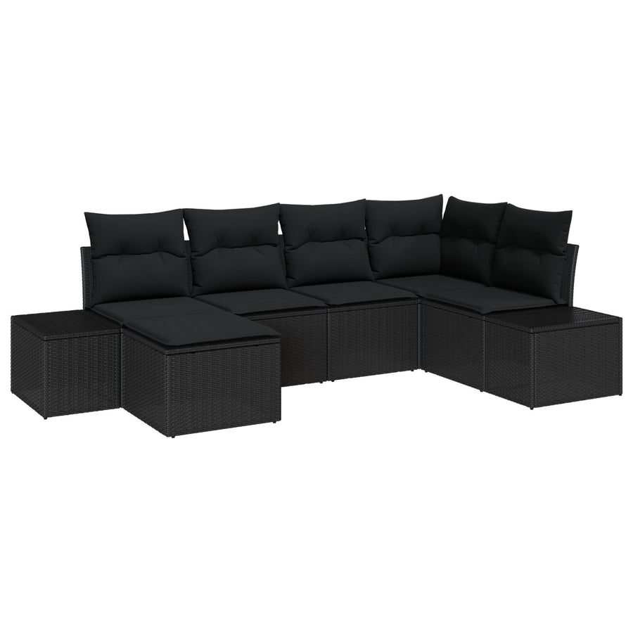 Tuinbank Set Set Van 6 Zwart Rattan, Polyester Tuin Hoekbank