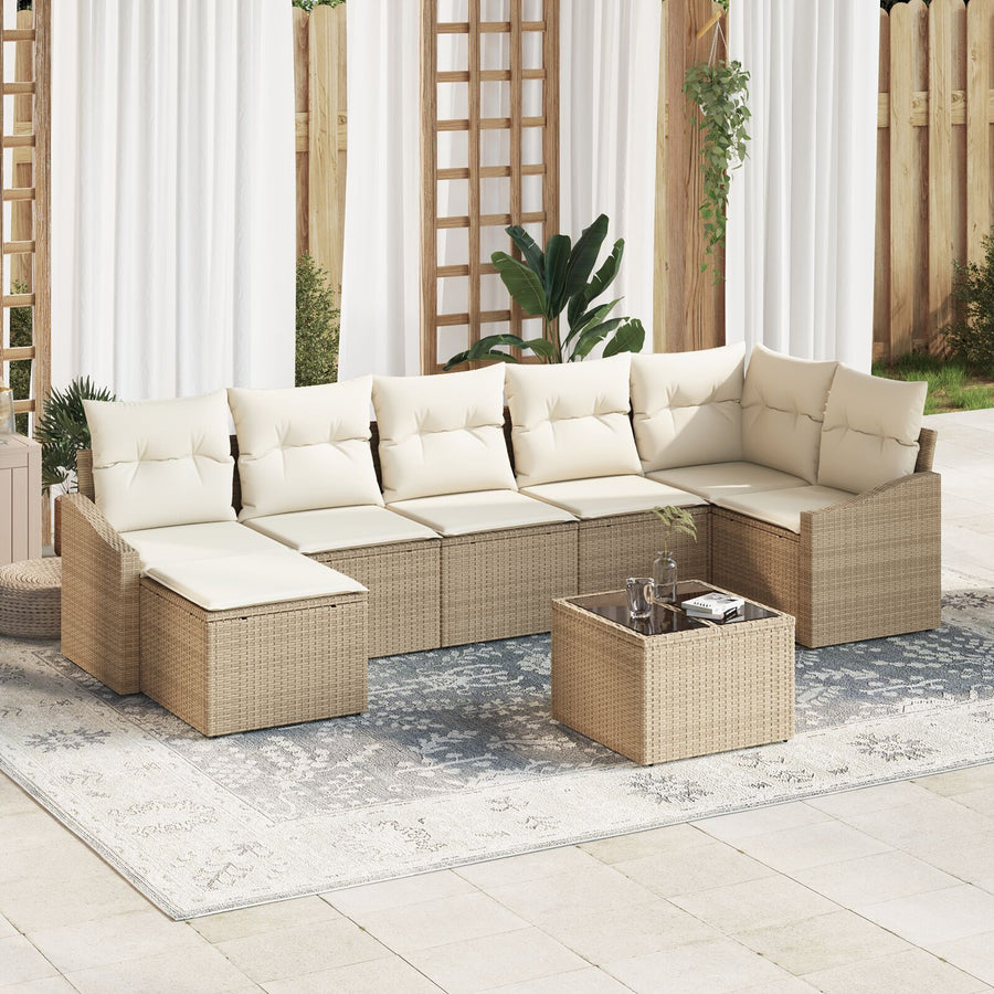 8-Delige Tuindining Set Met Kussens Bruin Poly Rattan