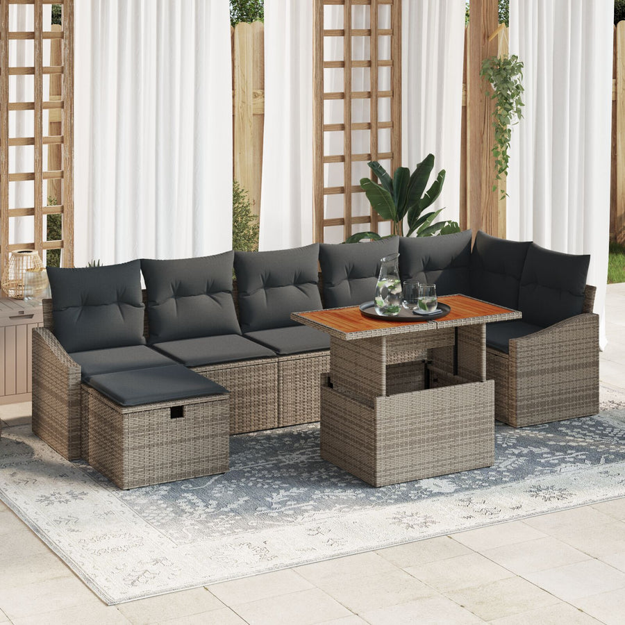 8-Delige Tuin Sofa Set Met Kussens Grijs Poly Rattan Wit