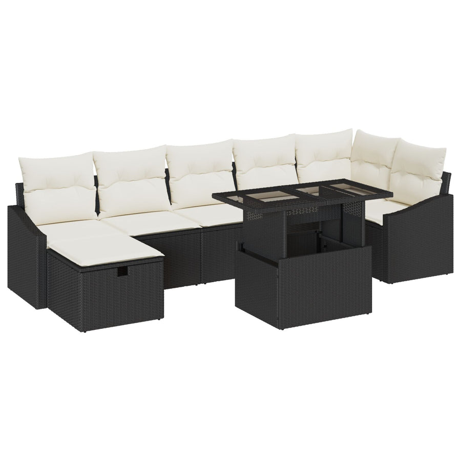 8-Delige Tuin Sofa Set Met Kussens Zwart Poly Rattan