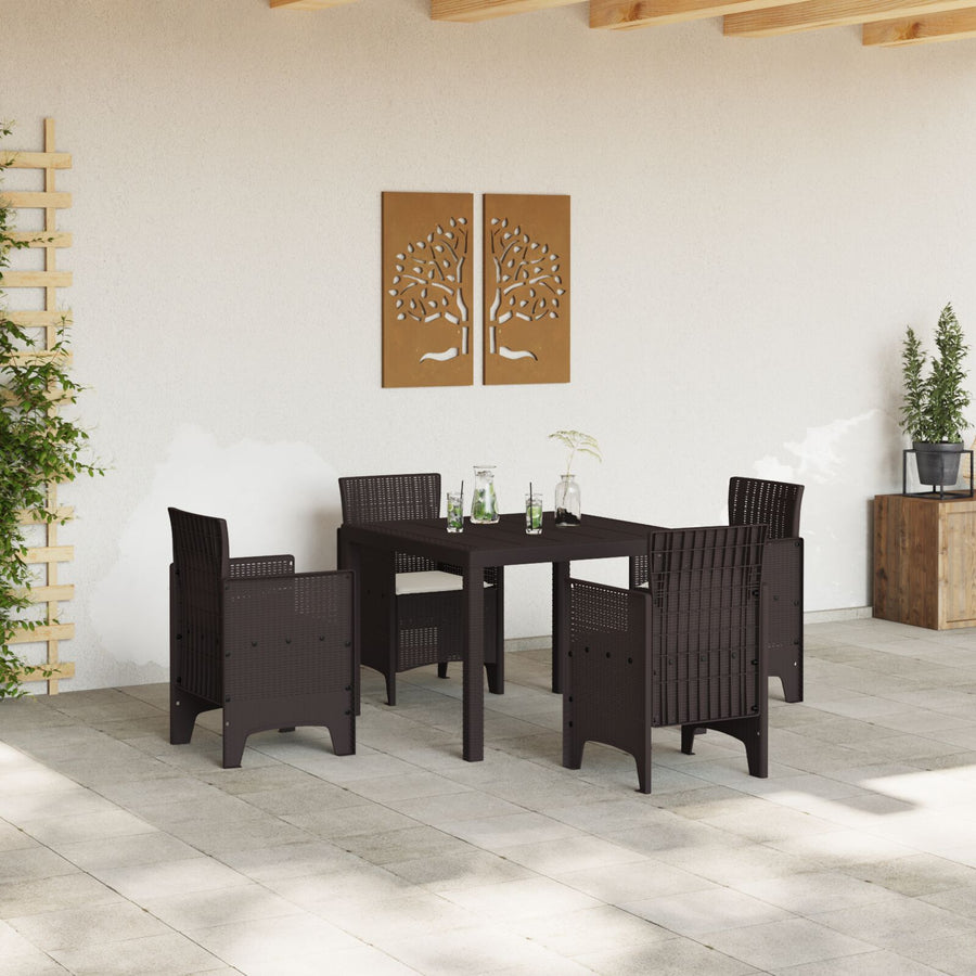 5-Delige Tuin Eettafel Set Met Kussens Bruin Poly Riet