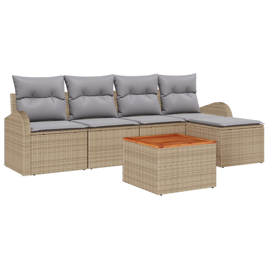 6-Delige Tuin Sofa Set Met Kussens Beige Poly Rattan Acacia