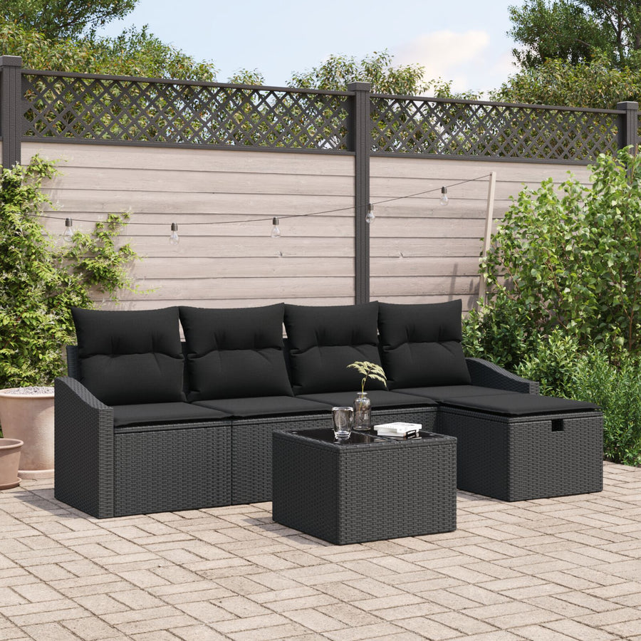 6-Delige Tuin Sofa Set Met Kussens Zwarte Poly Rattan