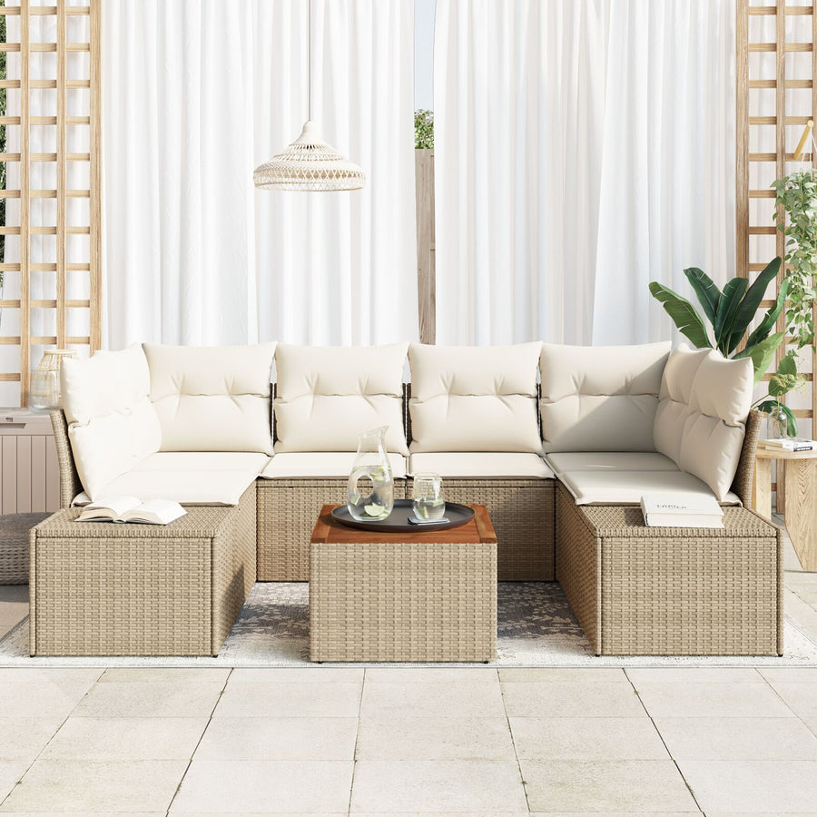 Tuinbankset 7 Delig Beige Poly Rattan Buitenbankset Hedendaags