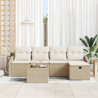 6 Delige Tuin Sofa Set Met Kussens Beige Poly Rattan Wit