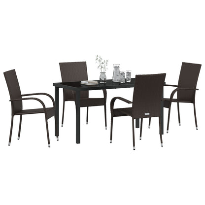 5 Delige Tuin Eettafel Set Bruin Poly Rattan