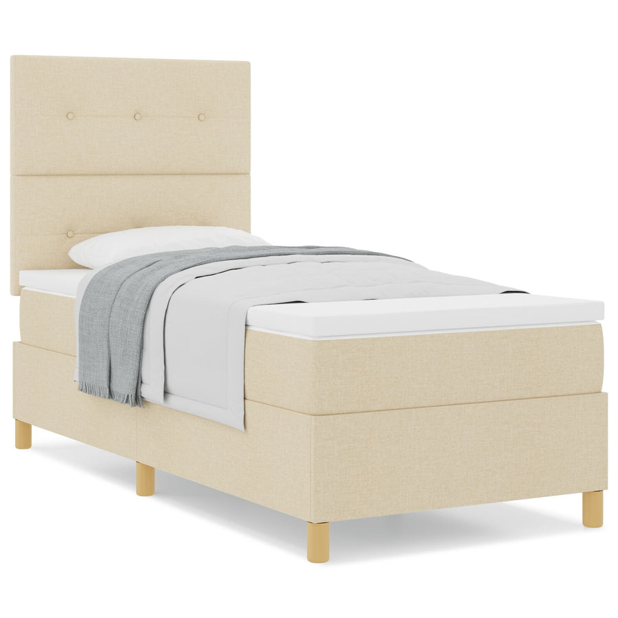 Boxspringbed Met Matras Crème 100X200 Cm Stof Blauw