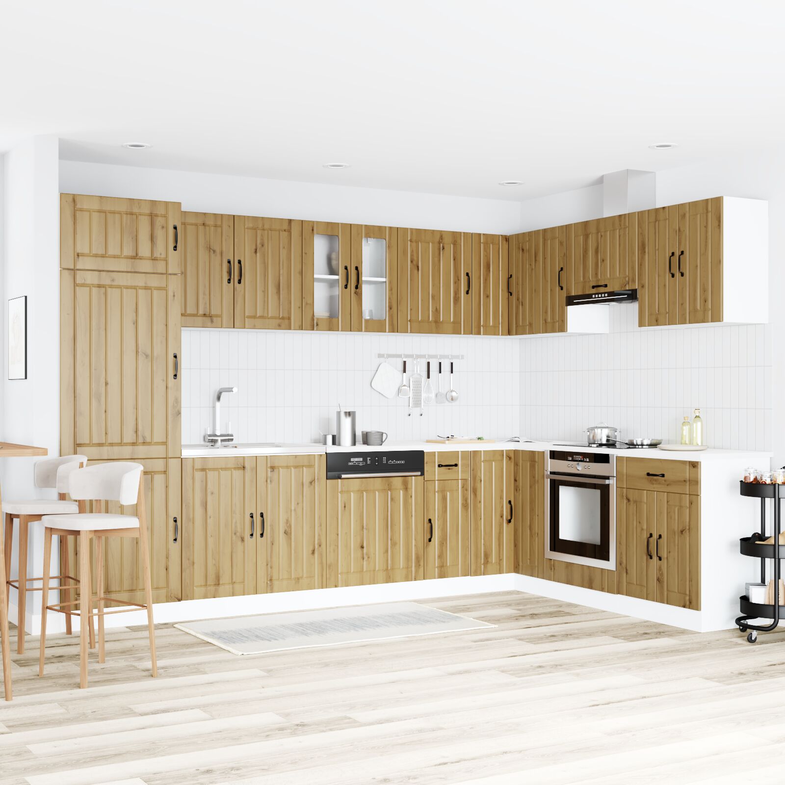 Keuken Kast ""Lucca"" Met Dubbele Wasbakken Artisan Eiken Hout