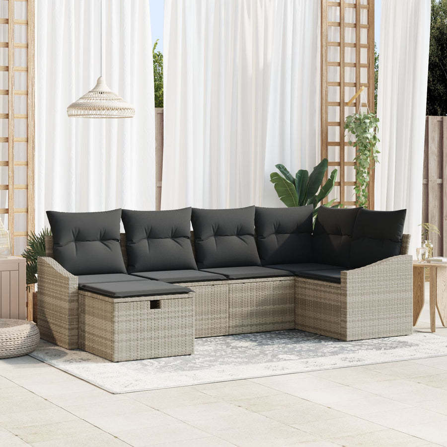 6-Delige Tuin Sofa Set Met Kussens Licht Grijs Poly Rattan