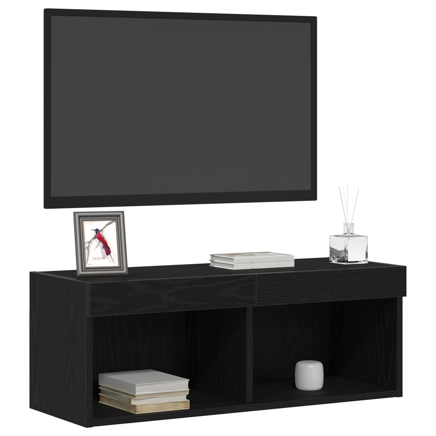 Tv Wandkasten Met Led Verlichting 2 Stuks Zwart eiken