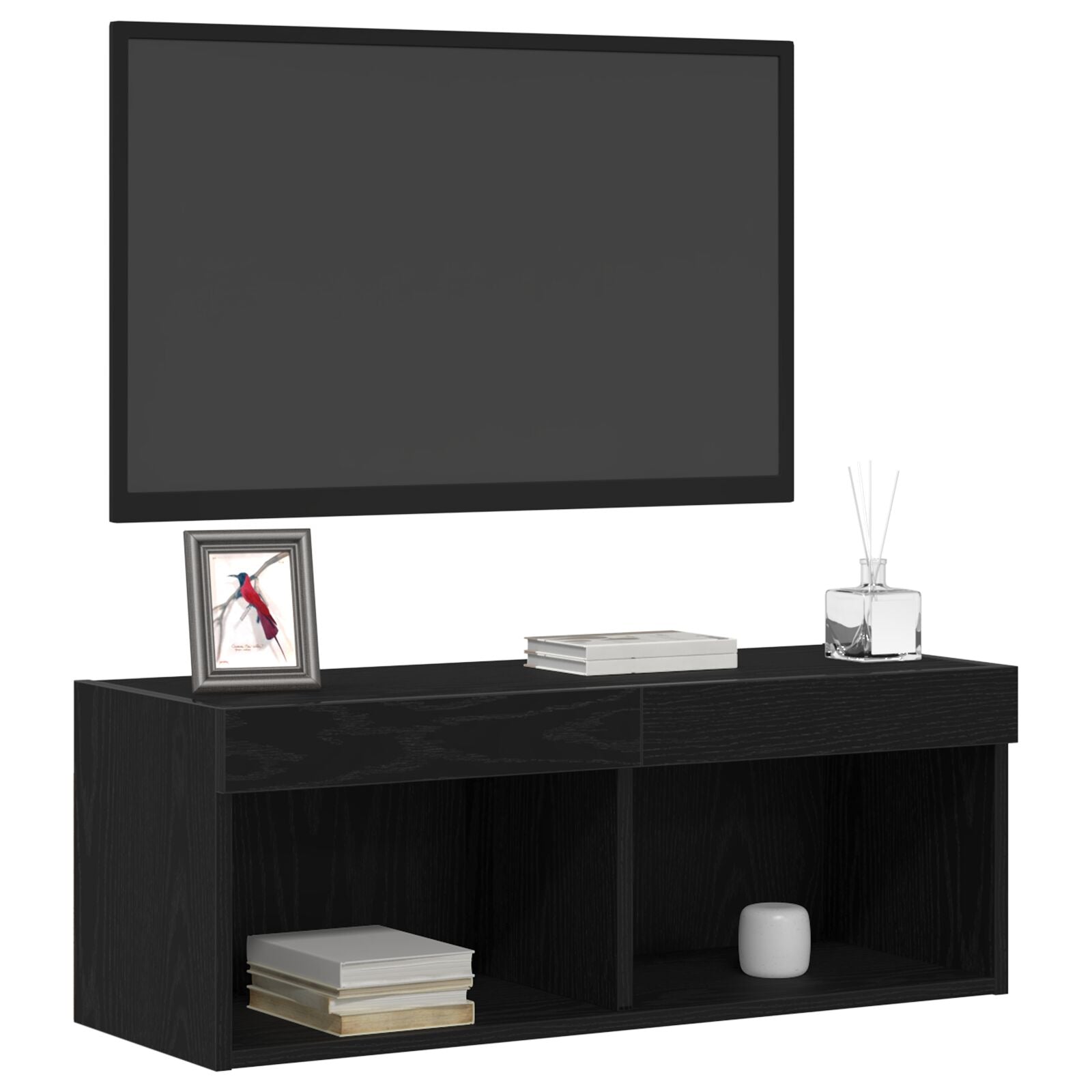 Tv Wandkasten Met Led Verlichting 2 Stuks Zwart eiken