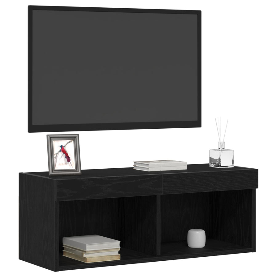 Tv Wandkasten Met Led Verlichting 2 Stuks Zwart eiken