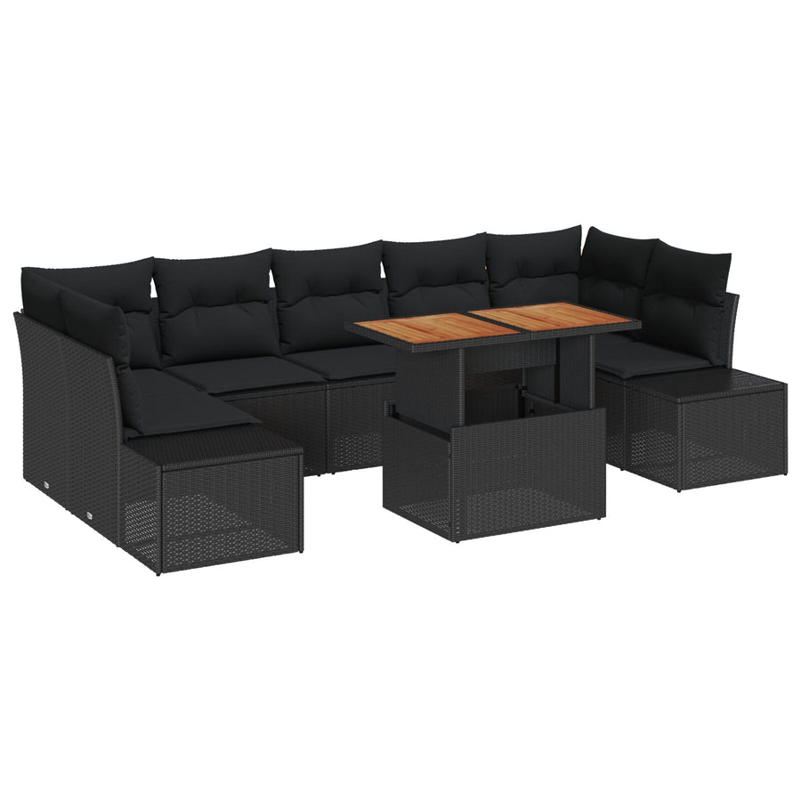 Tuin Sofa Set Set Van 8 Zwart En Natuurlijk Hout