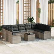 Loungeset poly rattan 10-delig lichtgrijs
