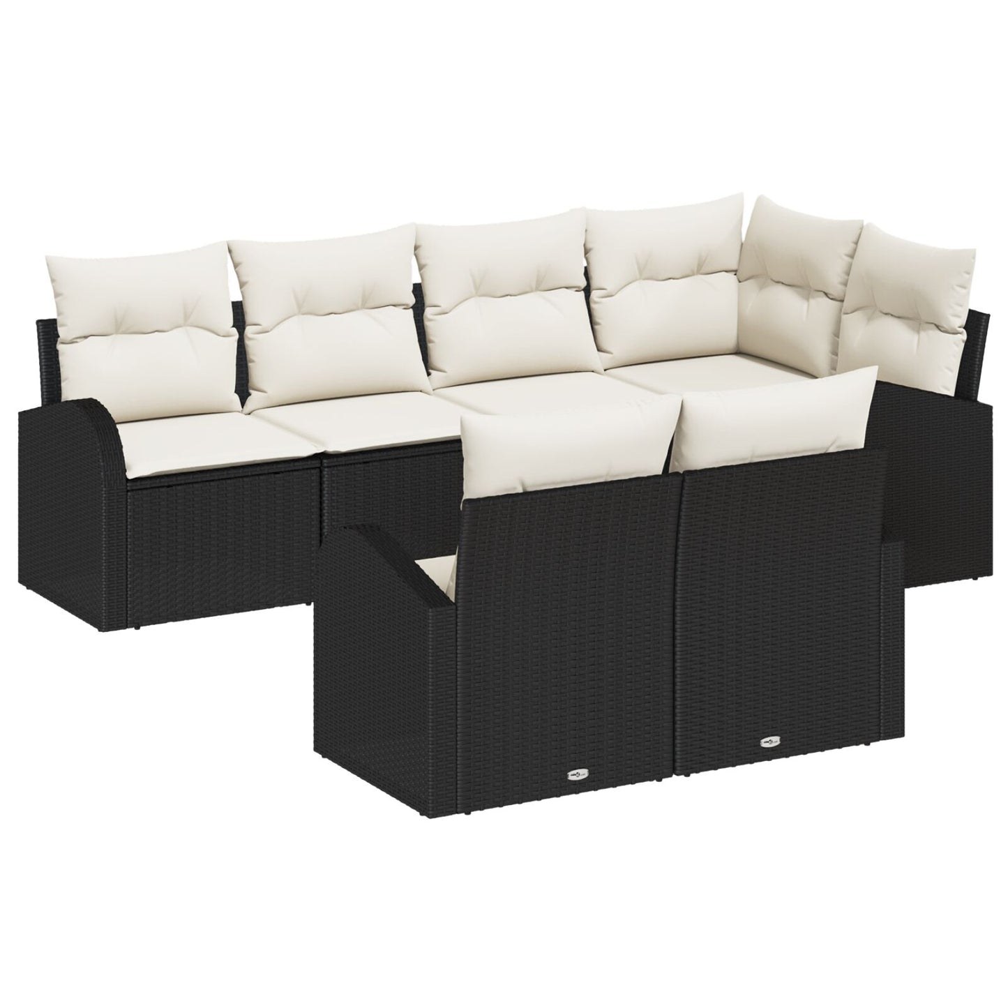 7-Delige Tuin Sofa Set Met Kussens Zwart Poly Rattan