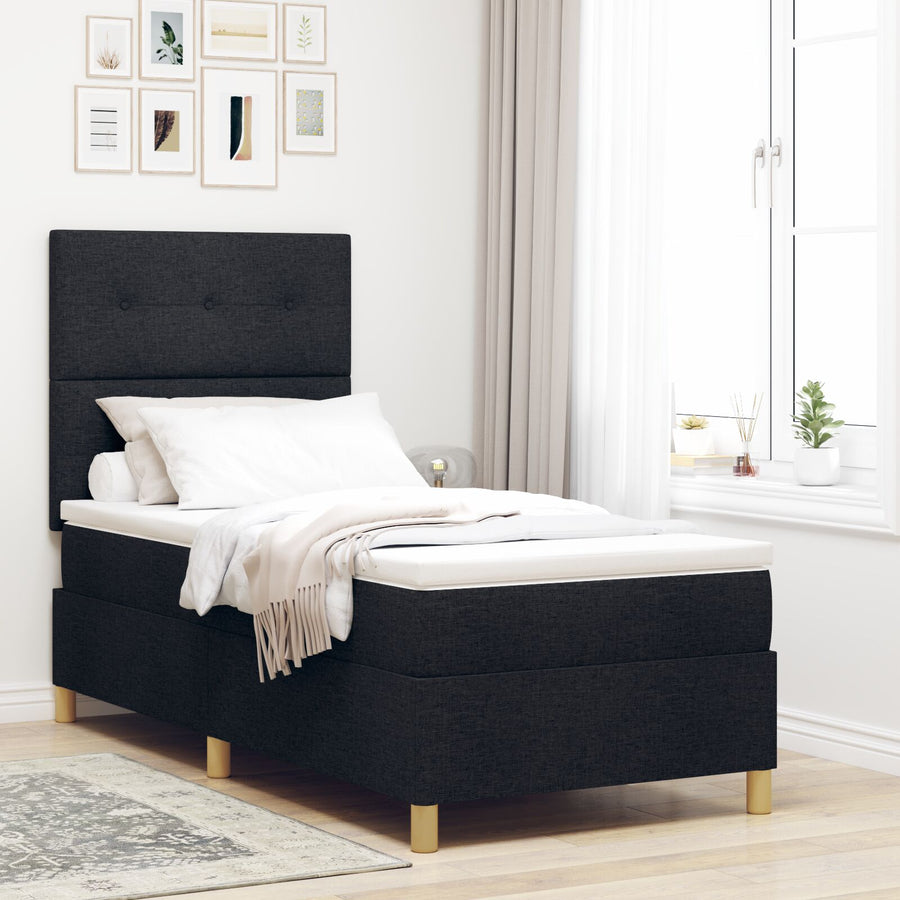 Boxspring Bed Met Matras Zwart 90X200 Cm Stof Blauw