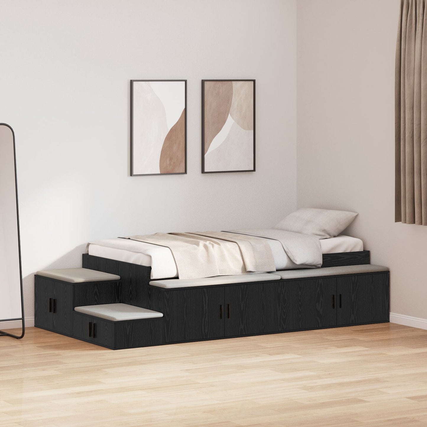 Opslag Bed Zwart Eiken Geengineerd Hout, Zwart Eikenfineer Artisanaal Eiken