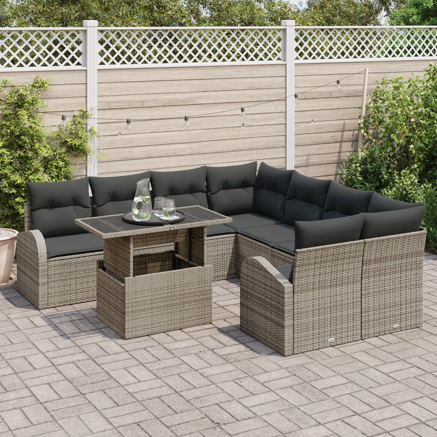9-Delige Tuin Sofa Set Met Kussens Grijs Poly Rattan