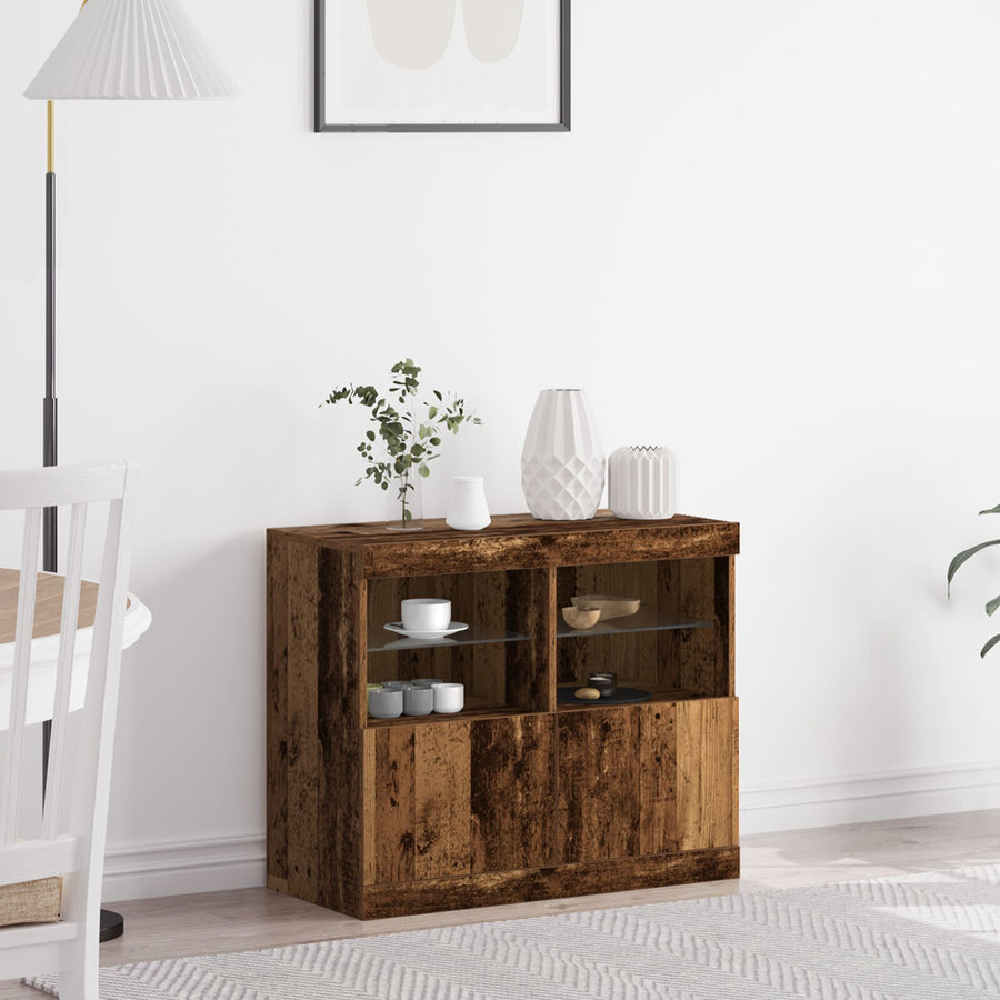 Buffetkast Met Led Verlichting 81X37X67 Cm Oud hout