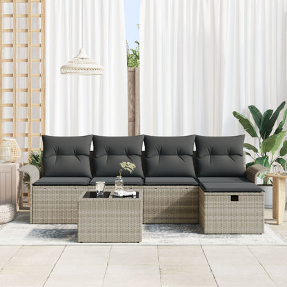 6-Delige Tuinsalonset Met Kussens Lichtgrijs Poly Rattan