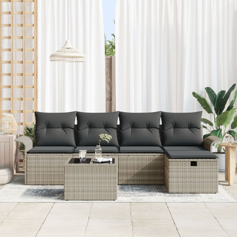 6-Delige Tuinsalonset Met Kussens Lichtgrijs Poly Rattan