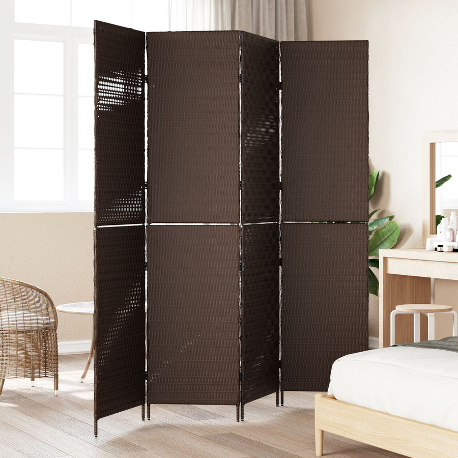 Kamerscherm Vouwbaar 195X Poly Rattan 180 cm Bruin 4 panelen