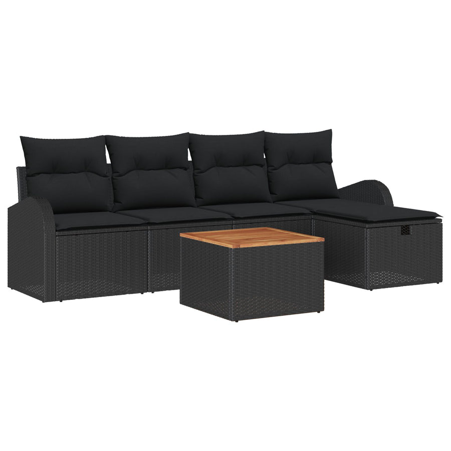 6-Delige Tuinsofa Set Met Kussens Zwart Poly Riet