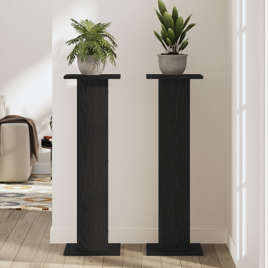 Plantstandaard 2 Stuks Bewerkt Hout 30 x 30 x 95 cm Zwart Eiken