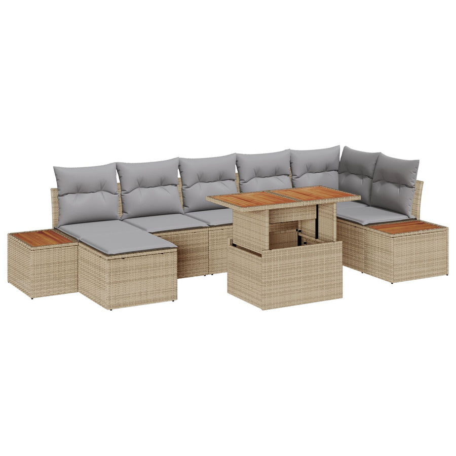 Tuinbank Set Set Van 8 Beige, Grijs Rattan, Polyester