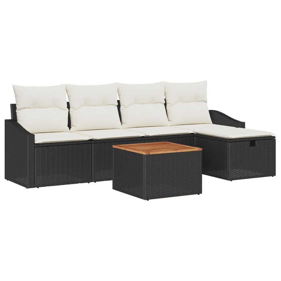 6-Delige Tuin Sofa Set Met Kussens Zwart Poly Rattan