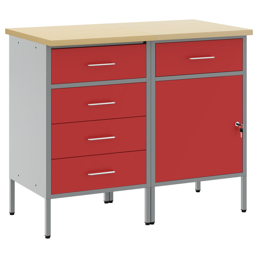 2-Delige Werkcabinet Set En Grijs Van Gelaagd Hout En Staal 2x (84/85 cm) Rood 2x kast