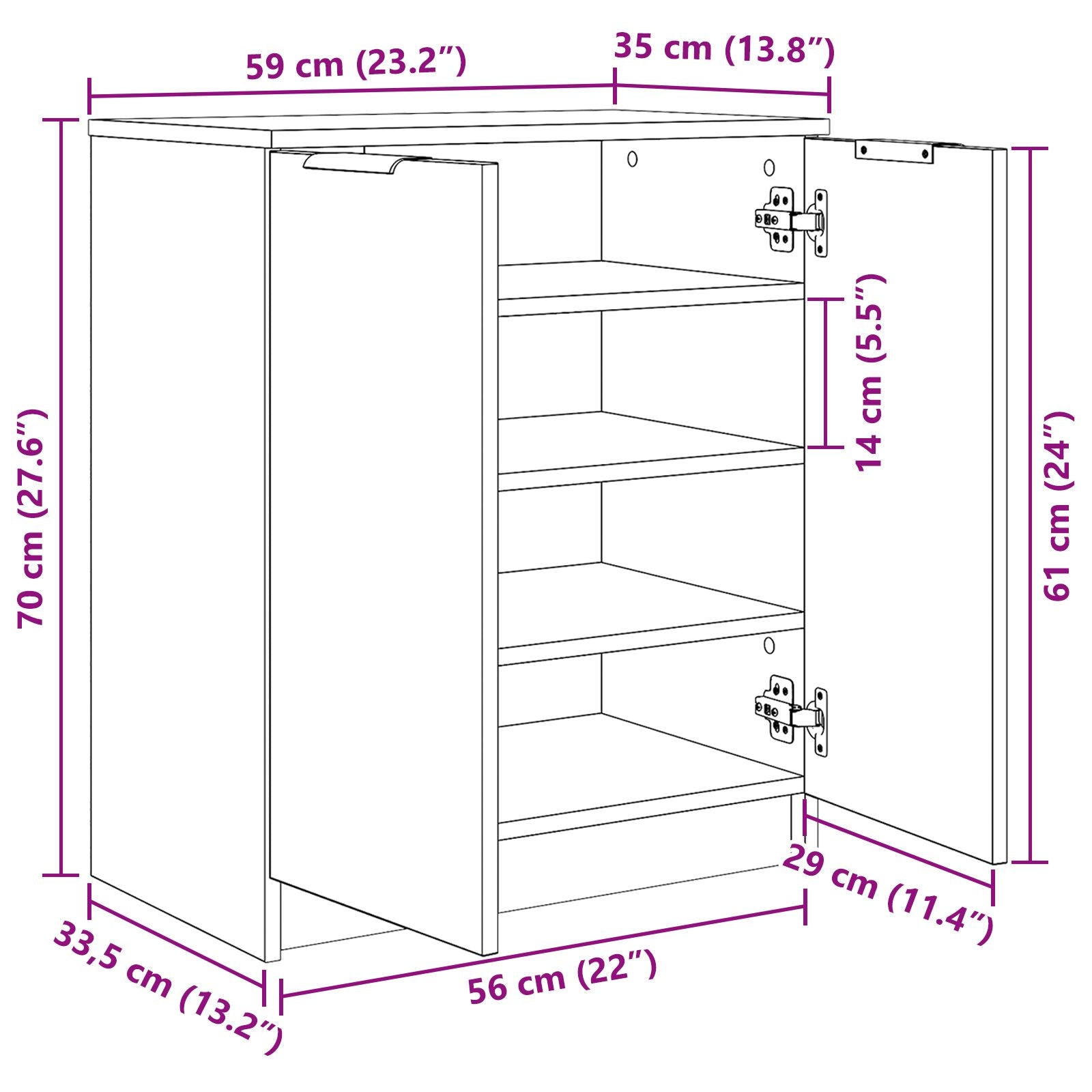 Schoenenkast Zwart Eik 59X35X70 Cm Gebeitst Hout