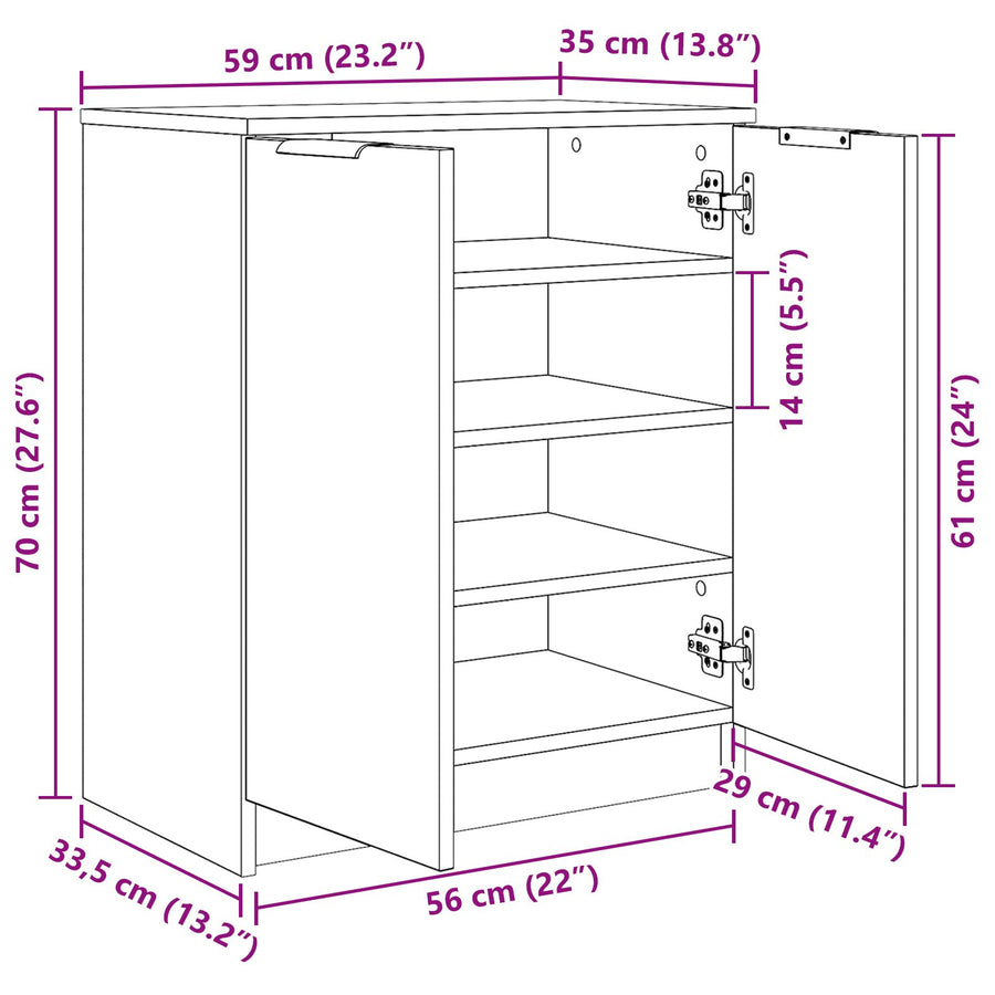 Schoenenkast Zwart Eik 59X35X70 Cm Gebeitst Hout